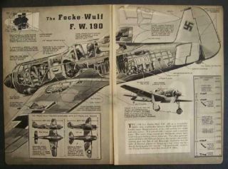 1943 Wwii German Nazi Focke - Wulf 190 Fighter Vintage Cutaway Pictorial