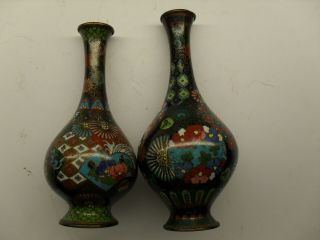 Two small antique Japanese cloisonne vases with interesting design.  Meiji period 2