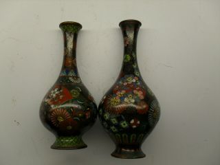 Two small antique Japanese cloisonne vases with interesting design.  Meiji period 3