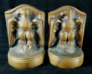 Antique Early To Mid 1800s Bronze Clad Over Lead Eagle Bookends 6.  5x4.  7x3 Fine