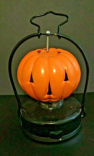 Vintage Halloween Glass Jack - O - Lantern Battery Operated Lamp