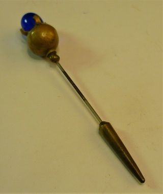 Fabulous Vintage Art Deco Era Cobalt Glass Top Stick Brooch Pin