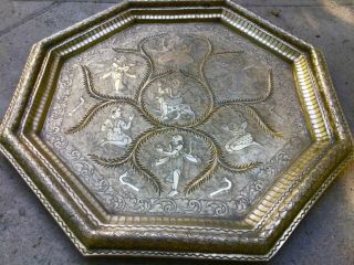 Antique Brass Tray Anglo Indian Colonial Period Raj Hindu Deities