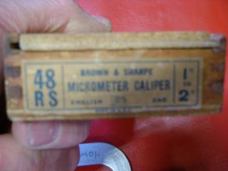 VINTAGE BROWN & SHARPE 1 - 2 INCH MICROMETER CALIPER NO.  48 WITH BOX 2