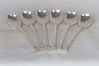A Fine Set Of Six Solid Sterling Silver Seal End Coffee Spoons Birmingham 1925.