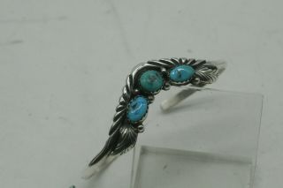 Old Pawn Vintage Sterling Silver Turquoise Tribal Cuff Bracelet