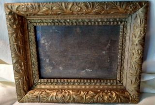 Antique Wood Gold Gesso Gilt 1800s Picture Frame Glass 14x11 Painting Photo