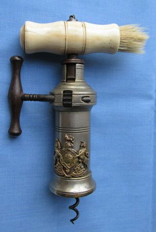 Antique Nickel Plated Kings Screw Mechanical Corkscrew/ornate Badge/side Handle