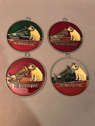 Vintage Rca Victor Nipper Dog Stained Glass Suncatchers/tree Ornaments (4)