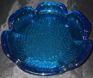Mid - Century Vintage Heavy Cobalt Blue Glass Textured Pebbled Ashtray 7 " Wide