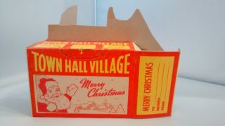 Vintage Christmas Cookie Candy Container Box Town Hall Village Gas Station Santa