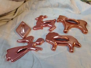 5 Vintage Mirro Copper Color Metal Aluminum Christmas Cookie Cutters C50