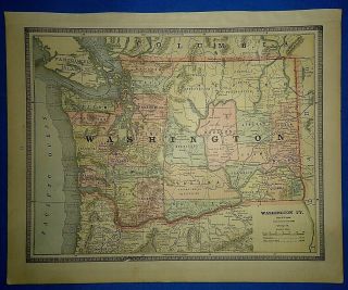 Vintage Circa 1885 Washington Territory Map Old Antique Atlas Map