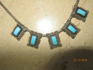 Awesome Vintage Southwestern Sterling Silver & Turquoise Necklace W/ 5 Pendants