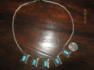 Awesome Vintage Southwestern Sterling Silver & Turquoise Necklace w/ 5 Pendants 2