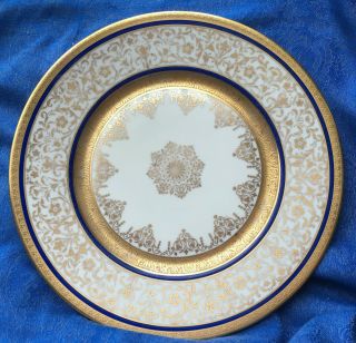 Vintage Porcelain Fancy Or Decorative Blue And Gold Dinner Plate - Made In Czech