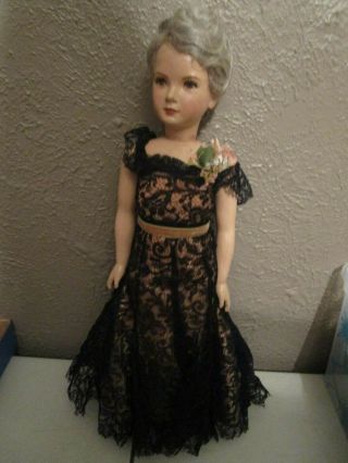 Vintage/antique 16 " Doll - Moveable Arms & Legs - Black Lace Dress