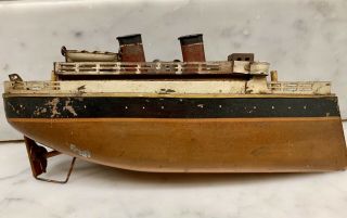 German Bing Clockwork Small Ocean Liner Ship Boat 1920s Antique 9” Long