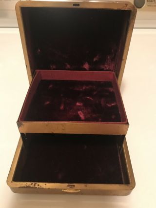 Vintage Brass Jewelry Case Velvet Lined Box Tiered Locks 4x4x1