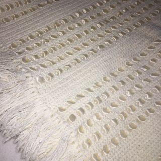 Off White Crochet W/ribbon Afghan Blanket Vintage Granny Handmade Throw 46”x47” 2