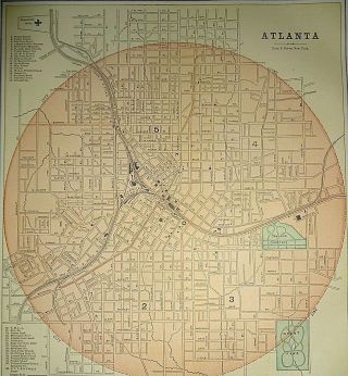 Vintage 1896 Atlanta Map Antique & Authentic Atlas Map S&h