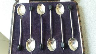 Cased Set Six Vintage Sterling Silver Coffee Bean Tea Spoons - Hallmarked 1924