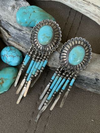 Vintage Native American Turquoise Sterling Silver Dangle Earrings