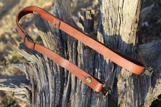 Vintage Leather Military Rifle Sling 7/8 " W/ Steel Swivels One