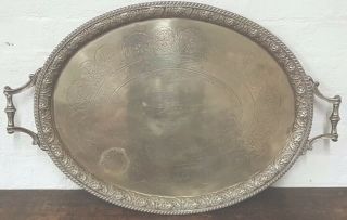 Large Antique Oval Silver Plated Tray,  With Victorian Two Handled Tray