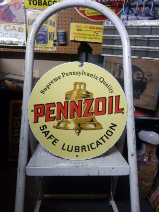 Vintage Old Pennzoil Porcelain Metal Sign Gas Oil Soda Pump Plate