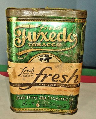 Vintage 1926 Fresh Tuxedo Tobacco For Pipe Or Cigarette Empty Tin W/tax Stamp