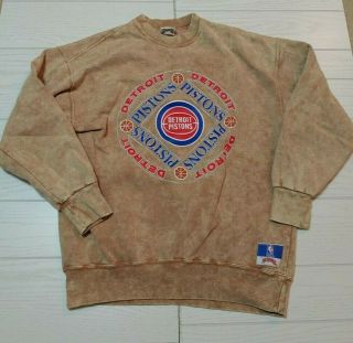 Vintage Detroit Pistons Sweatshirt Size Large Usa Made Cool Earth Color