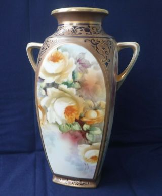 Large Antique Noritake Vase Yellow Roses 29cms
