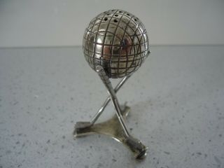 Antique Silver Plated Gutty Golf Ball Salt Pot on Golf Clubs Stand c.  1900. 2