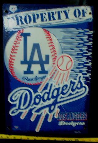 Rare Vintage 12 " X 18 " Baseball Sign Property Of Los Angeles Dodgers Mbl 1999