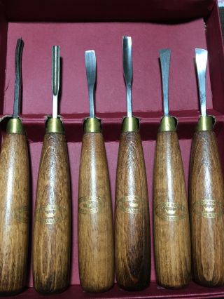 Crown Tools Sheffield England Set Of 6 Vintage Wood Carving Tools,  Box