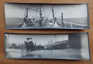 2 Antique Panoramic Photos White Star Line Rms Teutonic York Harbour