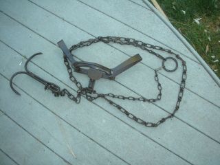 Rare Vintage/antique Newhouse No.  4 Oneida Community Wolf Trap Drag Chain & Snap