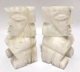 Vintage AZTEC Mayan Tiki Style Bookends Carved Onyx Rock Marble Stone BOOK ENDS 3