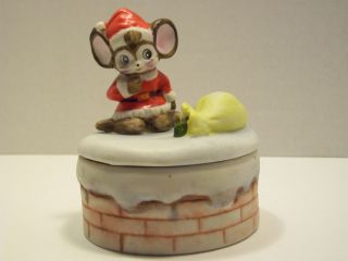 Homco Vintage Christmas Santa Mouse Trinket Box Made In Taiwan Decoration Retro