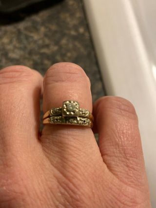 Antique Art Deco 14k Yellow And White Gold Diamond Wedding Ring Set - Soldered