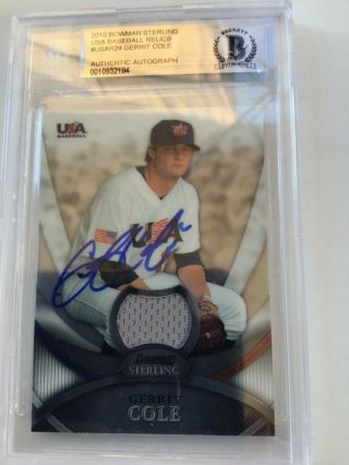 Houston Astros Gerrit Cole Autographed 2010 Usa Bowman Sterling Jersey Relic Bgs