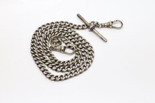 A Fine Antique Victorian Solid Silver 925 Albert Chain Necklace & T - Bar 15412