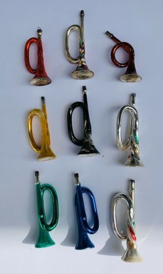 Vintage Mercury Glass Horn Christmas Ornaments