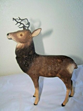 7 5/8 " Antique German Deer Candy Container Glass Eyes Very Unique Paper Mache