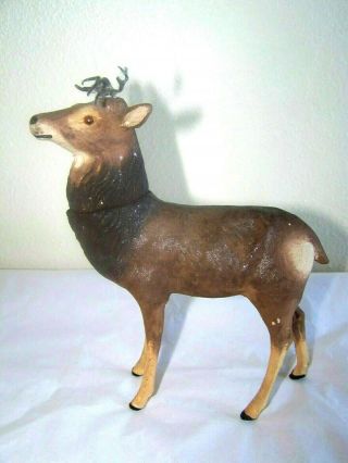 7 1/8 " Antique German Deer Candy Container Glass Eyes Very Unique Paper Mache