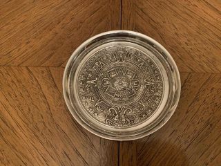 Vintage Marked Mexican Sterling Silver 925 Mayan Aztec Sun Calendar Tray