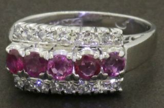 Antique 14k Wg 1.  07ct Vs1/g Diamond & Natural Ruby Cocktail Ring Size 6.  25