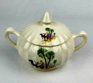 Vintage W.  S.  George Bolero Sugar Bowl & Lid - Egyptian Theme,  Camel,  Palm Trees