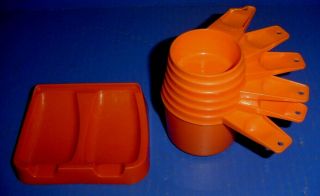 Vintage Orange Complete Tupperware Measuring Cups And Spoon Rest